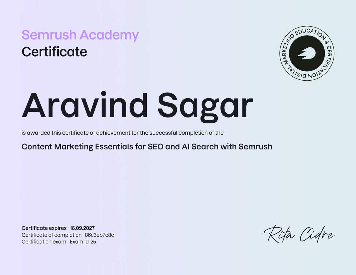 sem rush certificate